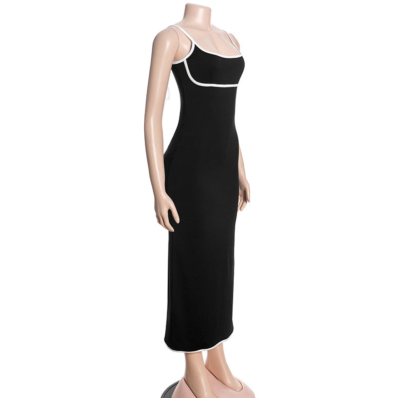 Women's Sleeveless Strappy Color-Blocked Bodycon Long Dress 6