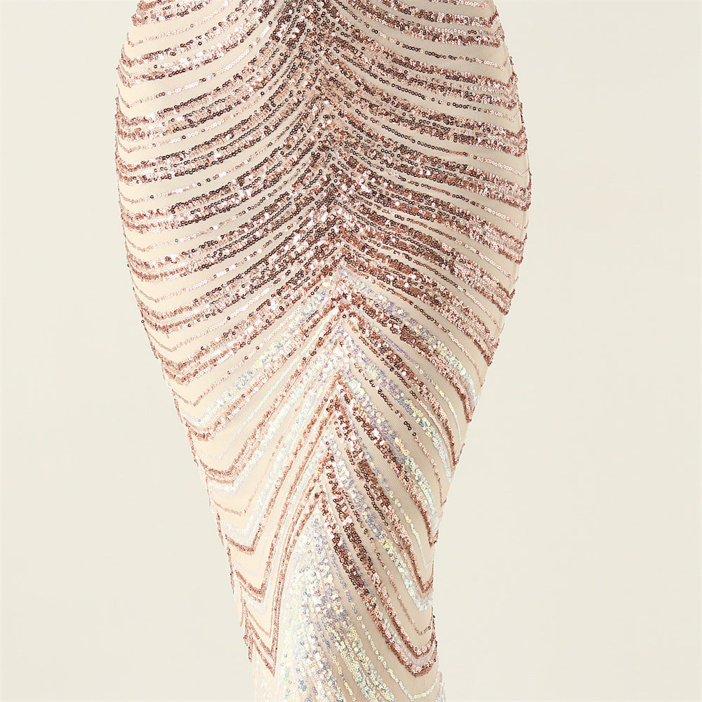 Plus Size Women V Neck Wave Gradient Beaded Beaded Formal Party Evening Dress 39