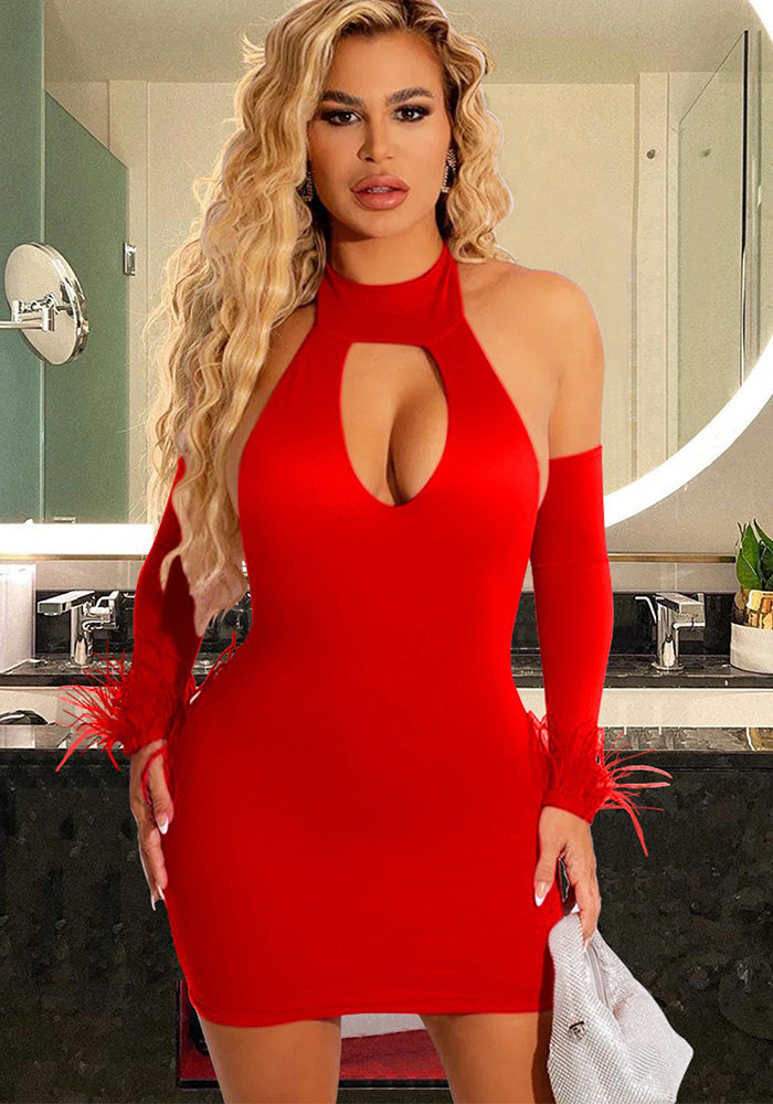 Women Halter Neck Raglan Sleeve Dress