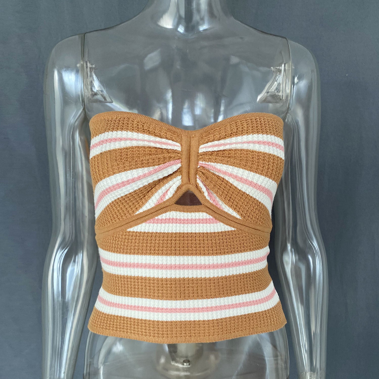 Spring Summer Women's Striped Sexy Hollow Strapless Knitting Vest 16