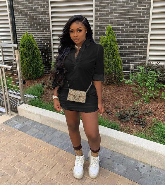 Women's Solid Ccolor Casual Shirt Dress 6