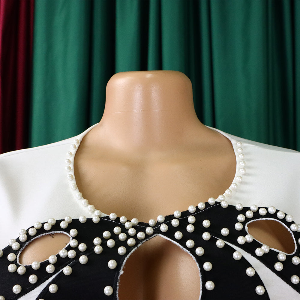 Women'S Summer Short Sleeve Puff Sleeve Beaded Sexy Wide Leg Slim Waist Plus Size Jumpsuit 19