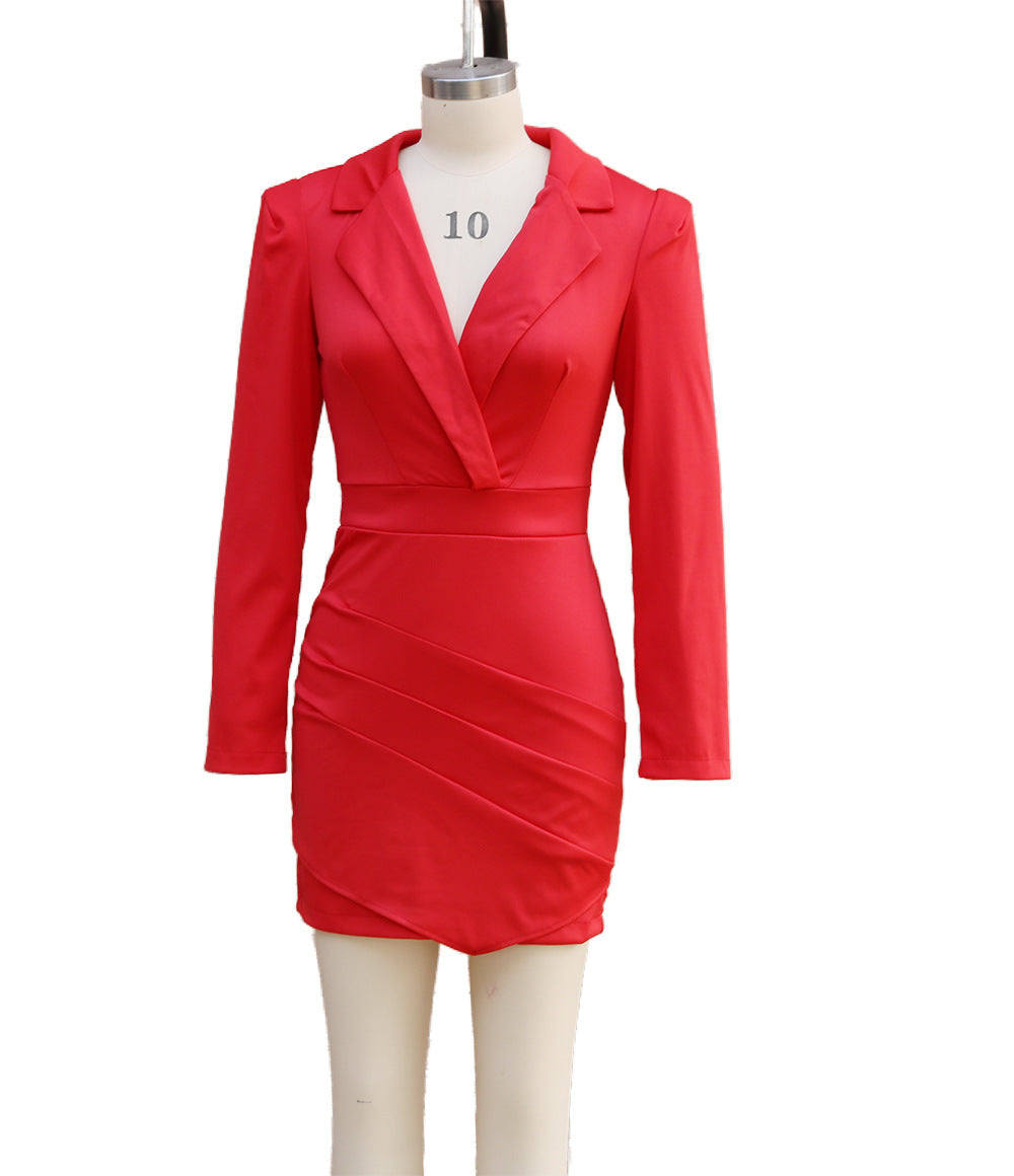 Women long-sleeved Turndown Collar Bodycon Dress 20