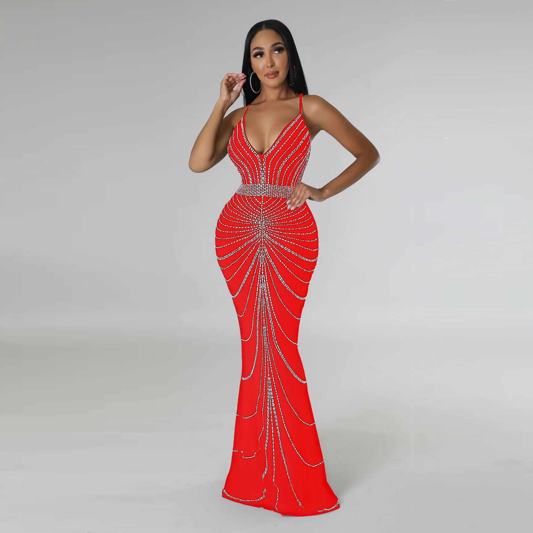 Women's Beaded Straps Mermaid Evening Gown Dress 11