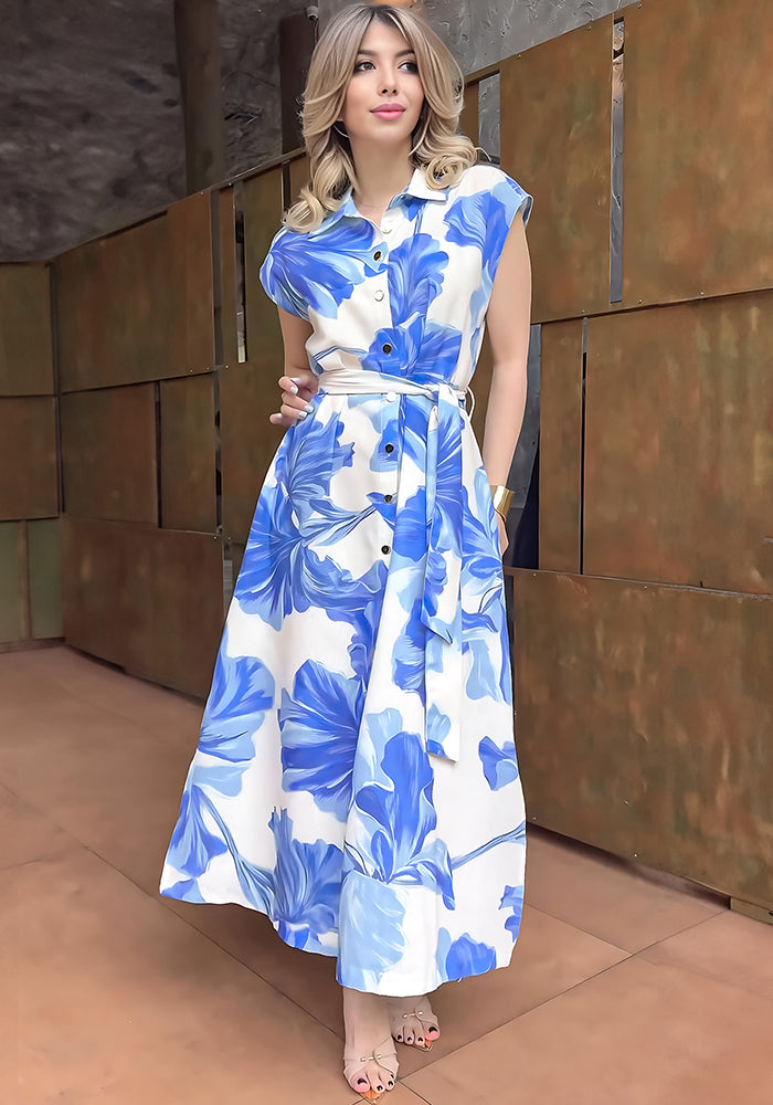 Women Sleeveless Button Lace Dress