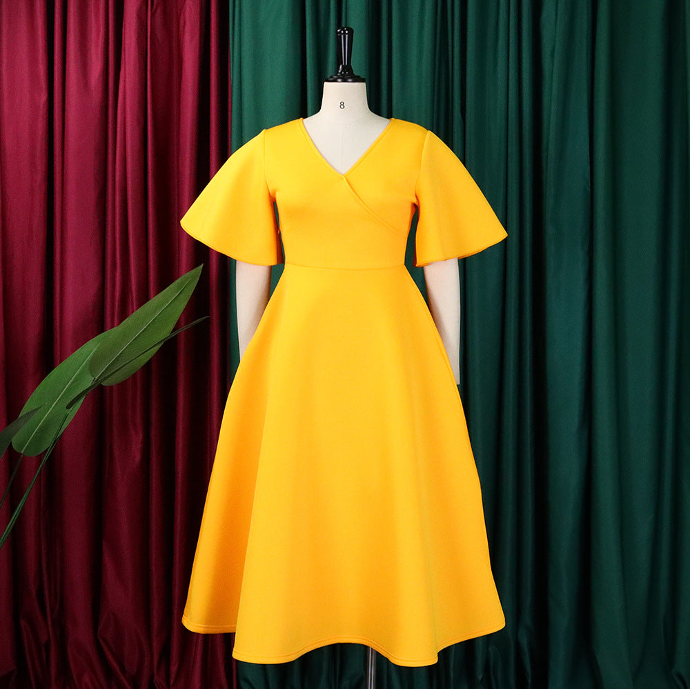 Women's Bell Bottom Sleeve V-Neck Chic Chic Oversized Gown Dress 27