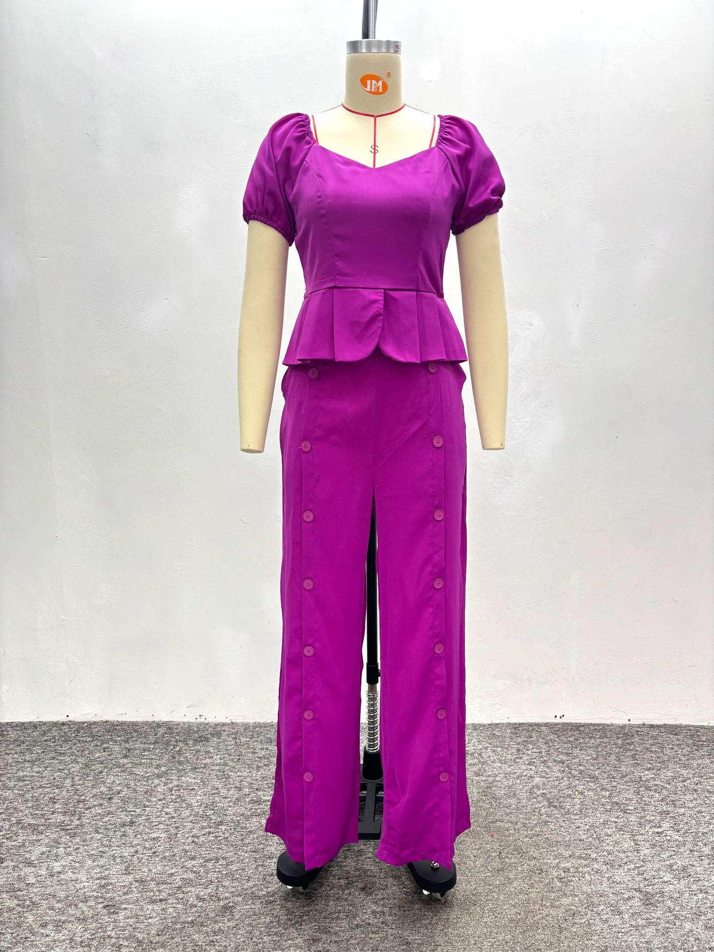 African Women Square Neck Ruffle Top And Solid Trousers Two-piece Set 6