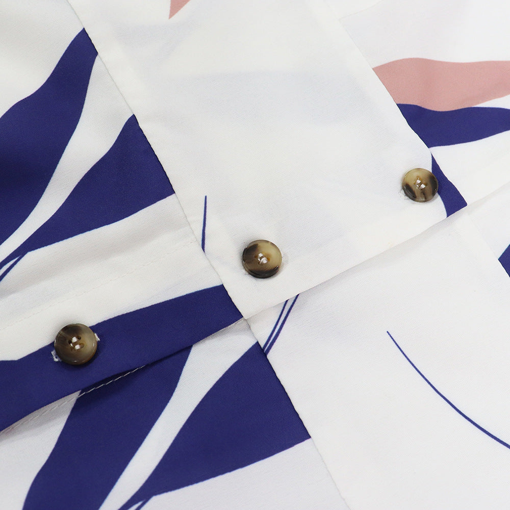 Chic V Neck Short Sleeve Slim High Waist Button Long Dress 9