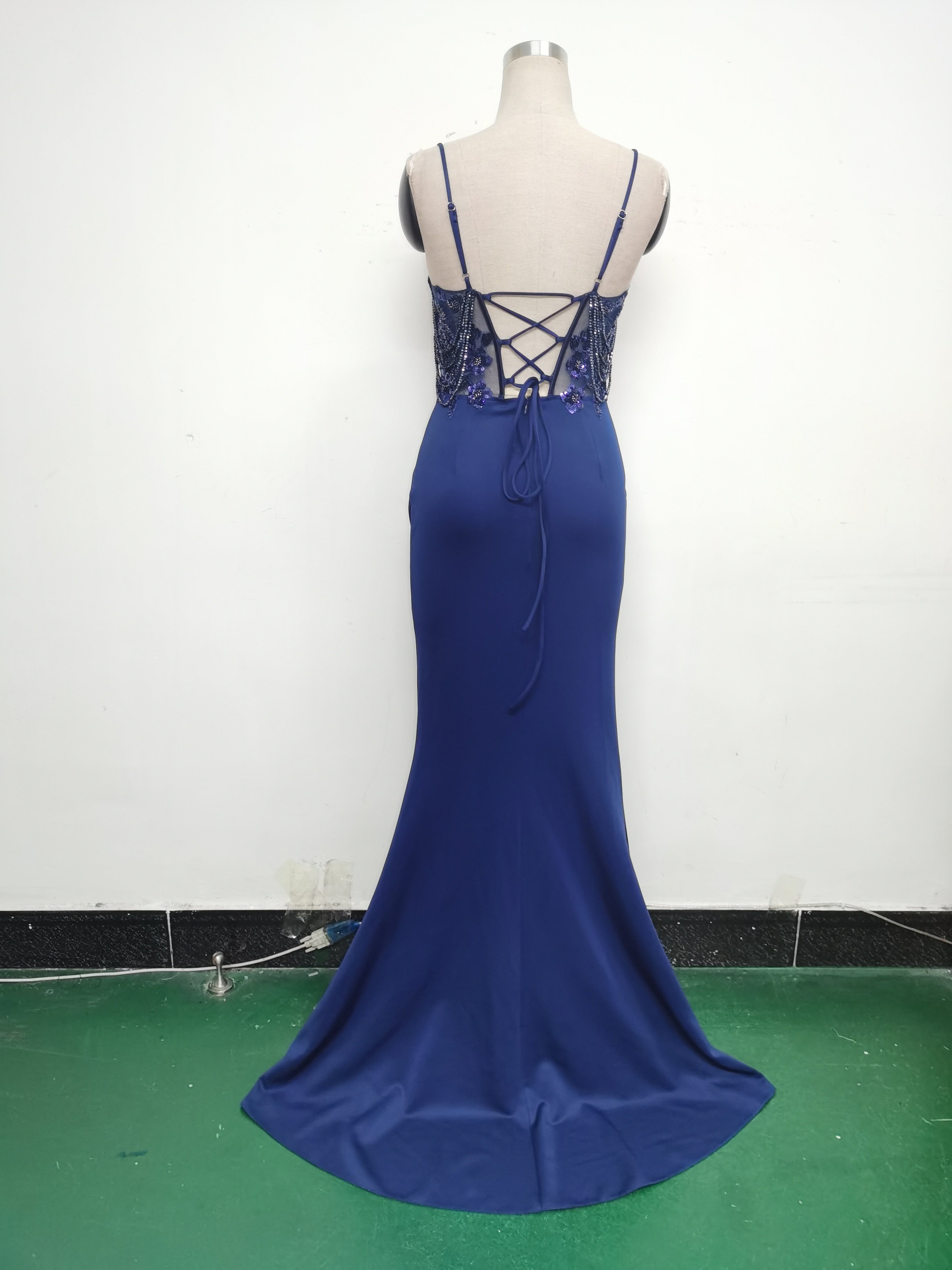 Women Fishbone Lace-Up Formal Formal Party Prom Strappy Sequin Evening Dress 29