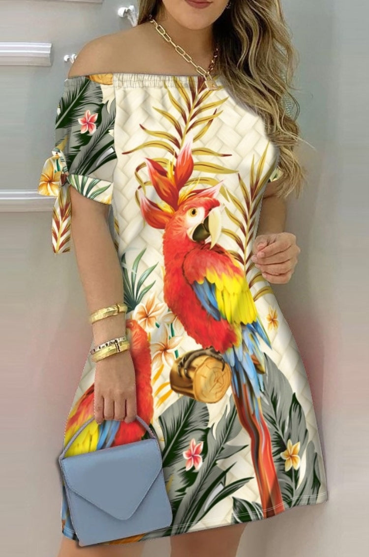 Summer Print Off Shoulder Midi Dress