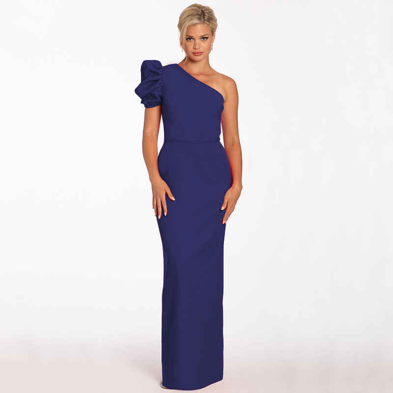 Women's One Shoulder Sexy Chic Balloon Sleeve Dress 13