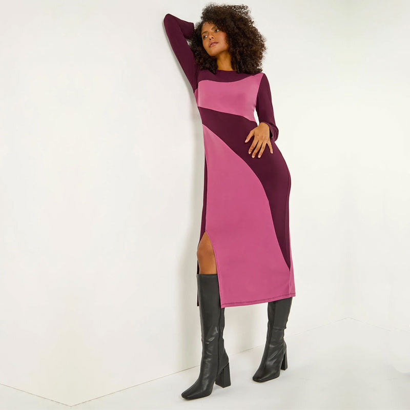 Women's Autumn Winter Fashion Long Sleeve Slit Casual Long Dress 6