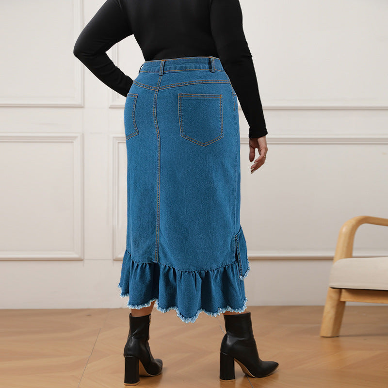 Plus Size Women's Denim Slim Long Skirt 5
