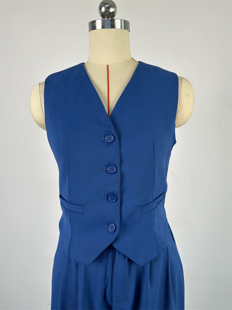 Women 's Spring V-Neck Sleeveless Vest Wide-Leg Trousers Casual Suit 21