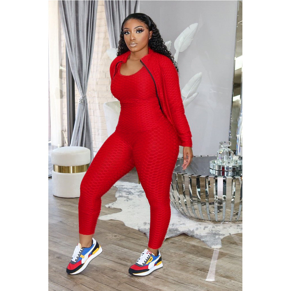 Autumn Winter Women's Sexy Home Workout Three-Piece Butt Lifting Yoga Set