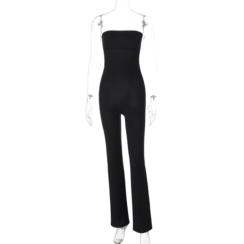 Women Spring Summer Chic Solid Strapless Jumpsuit 6