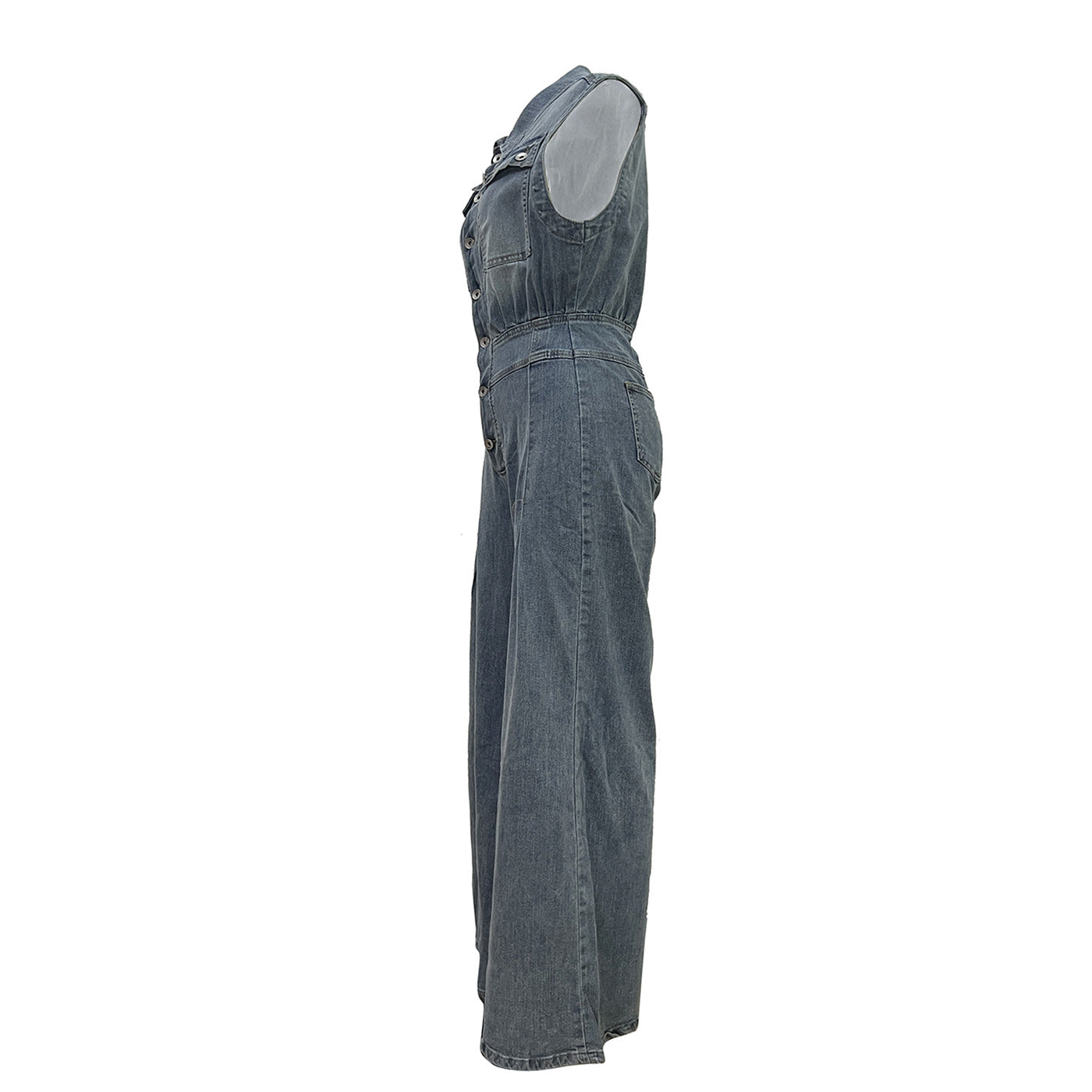 Women's Casual Sleeveless Denim Wide Leg Jumpsuit 10