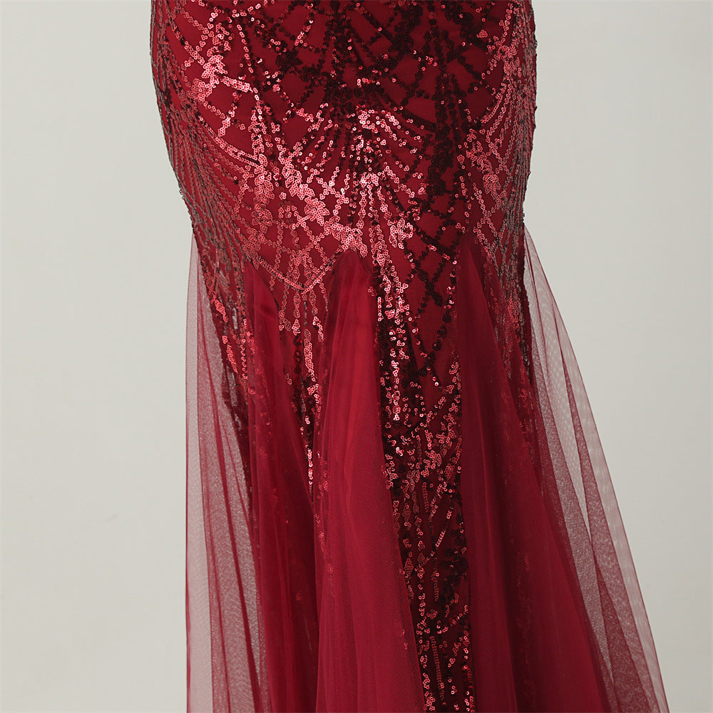 Women Strapless cross Lace-Up sequined tube flower sequined mesh evening dress Formal Party evening dress 97