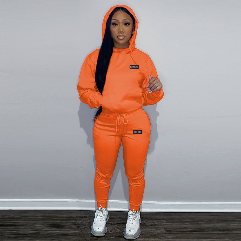 Women Casual Printed Velvet Hoodies and Pant Two-piece Set 6