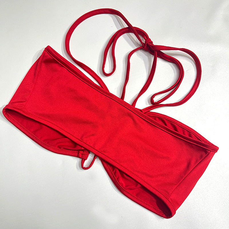 Women Sexy Tie-Wrap Chest Solid Top And Slit Skirt Two-piece Set 12