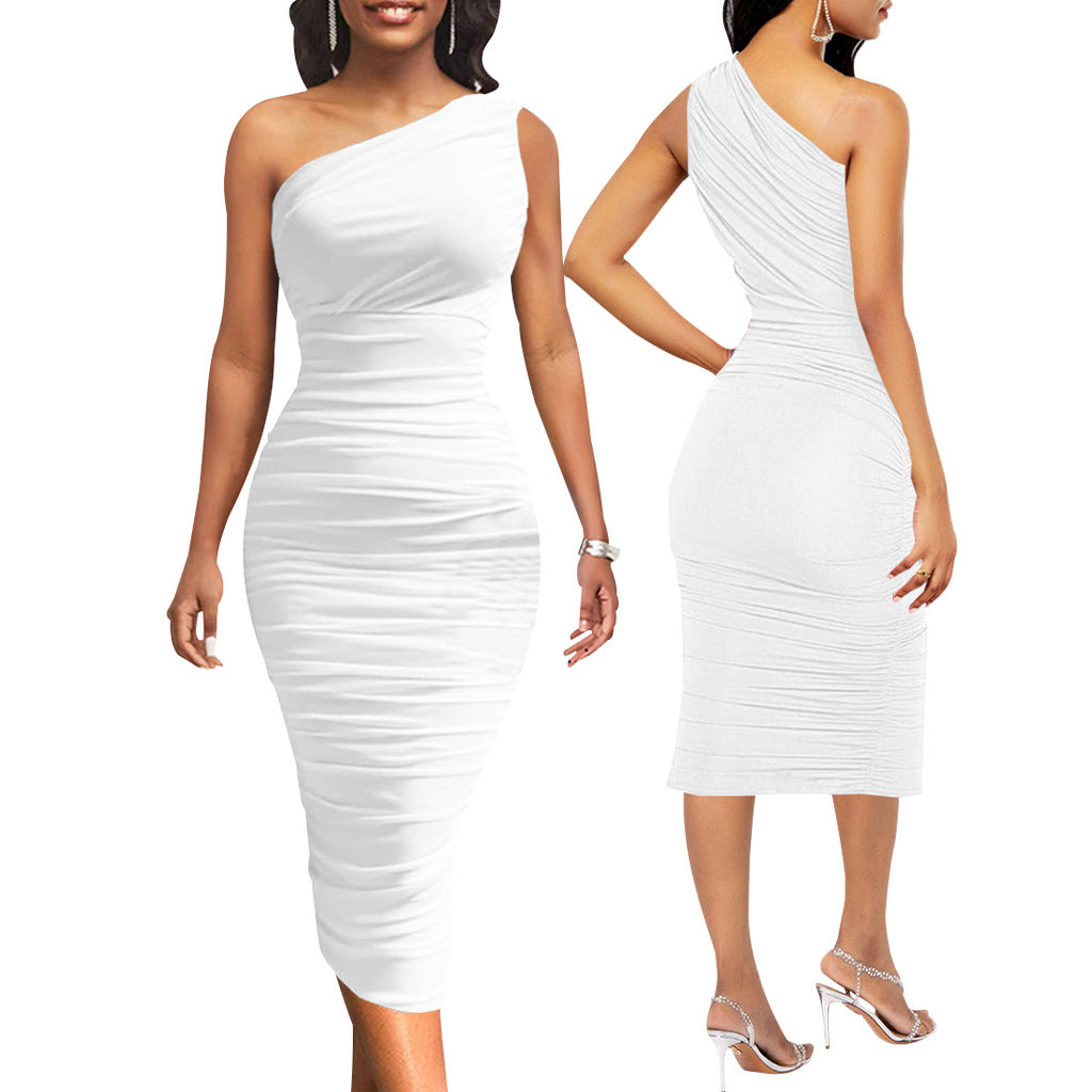 Sexy Fashion Solid Color One Shoulder Women's Dress 3