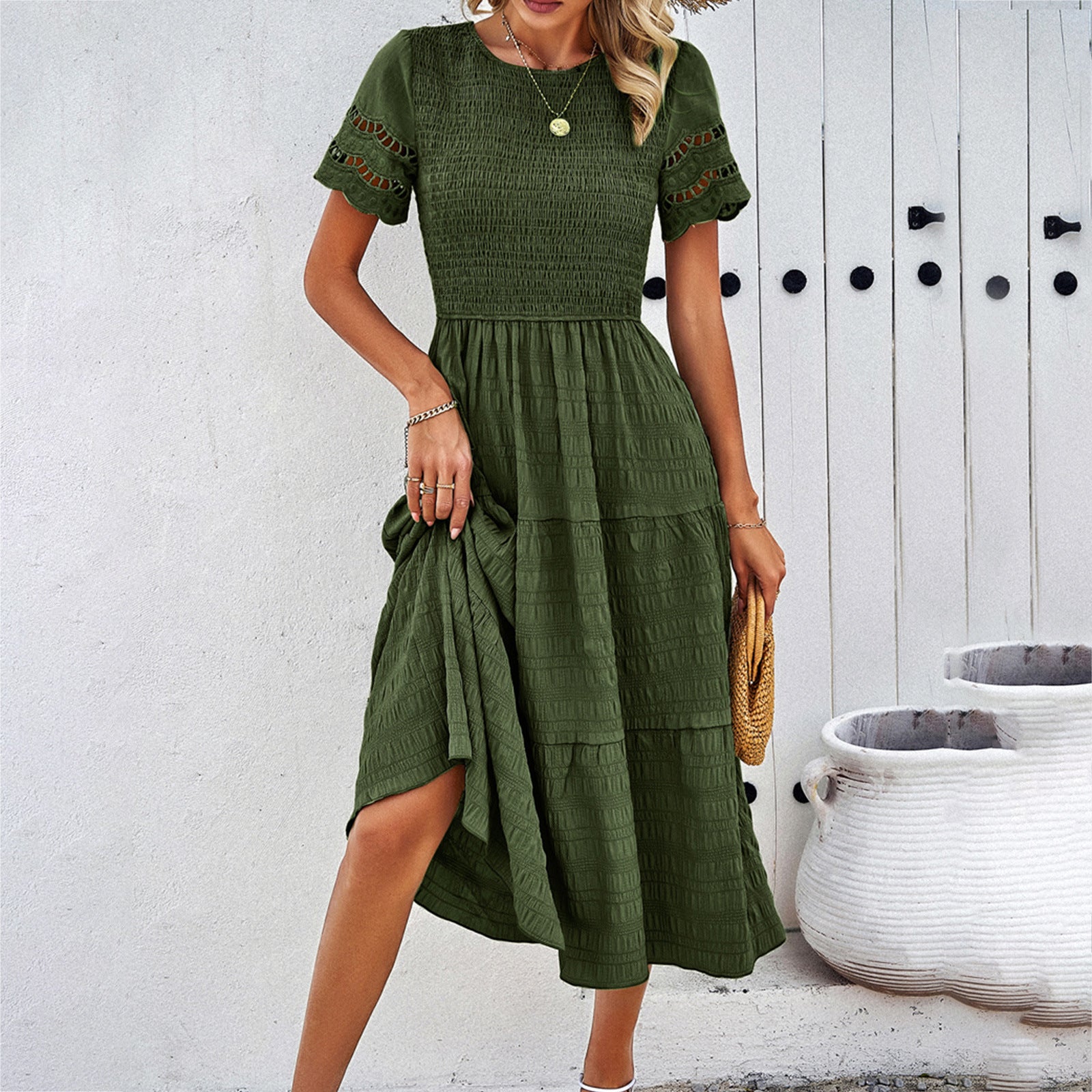 Women's Spring And Summer Solid Color Short Sleeve Chic Casual Dress 8