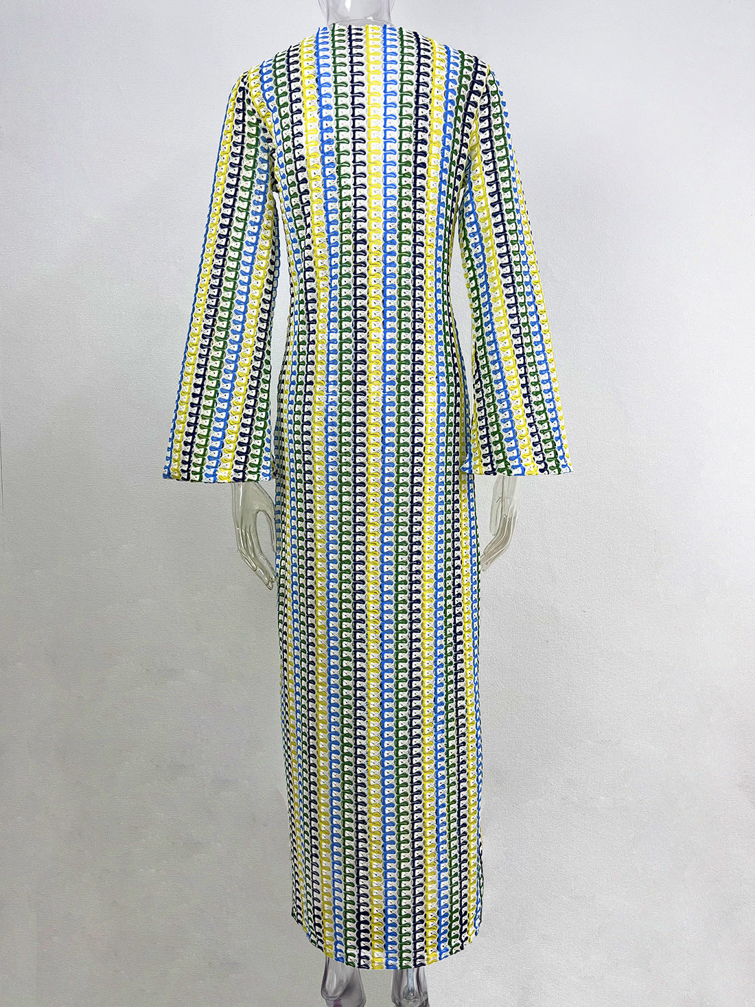 Women Contrast Color Lace Hollow Slit Maxi Dress 18