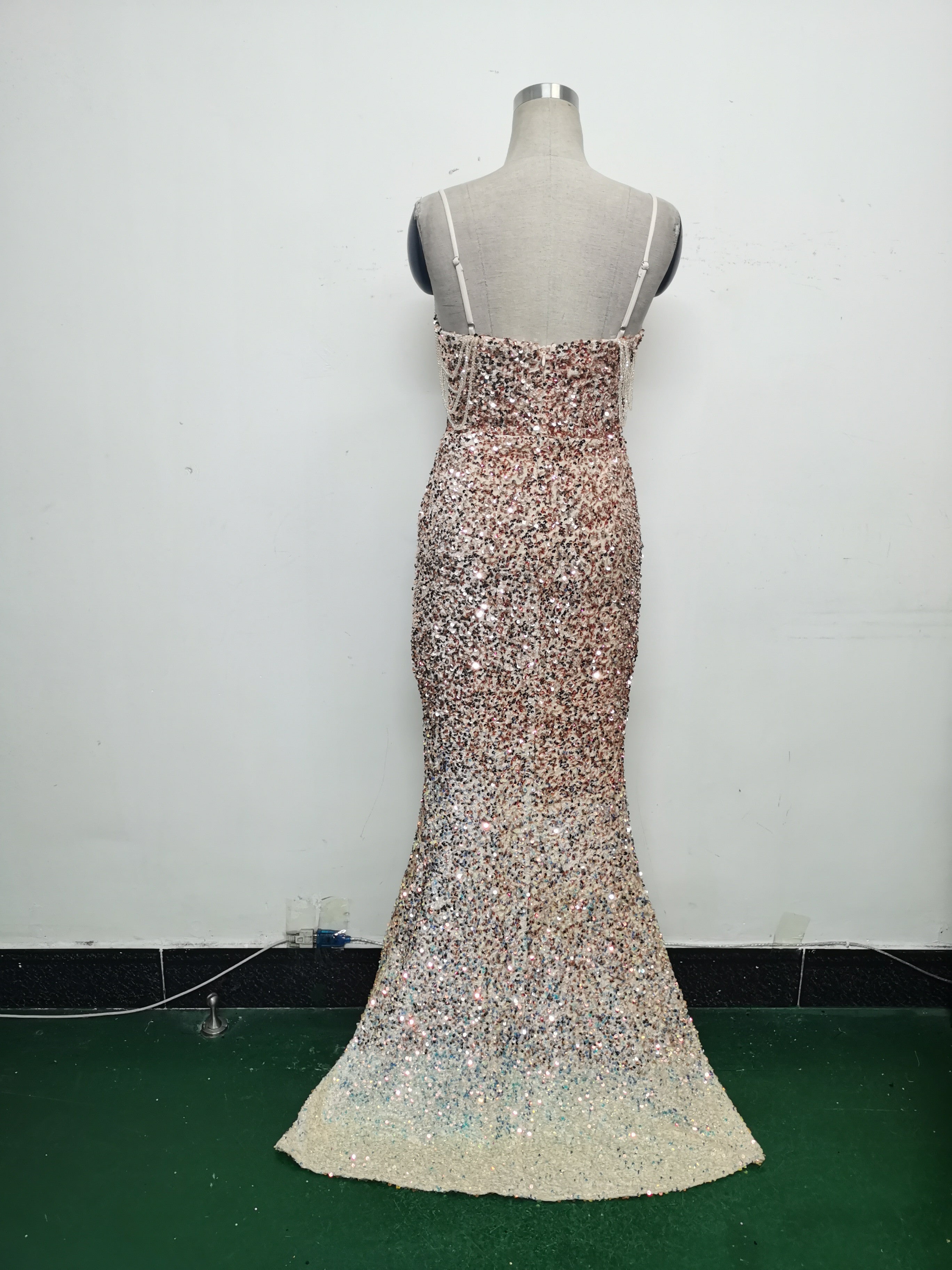 Gradient Sequins Sexy Strap Evening Dress 32