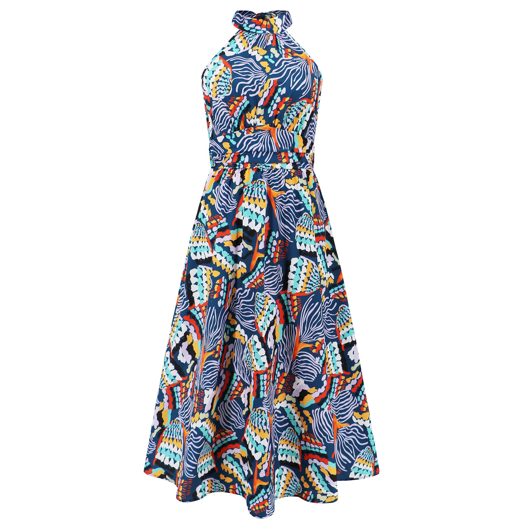 Women Sexy Stand Collar Sleeveless Printed Maxi Dress 18