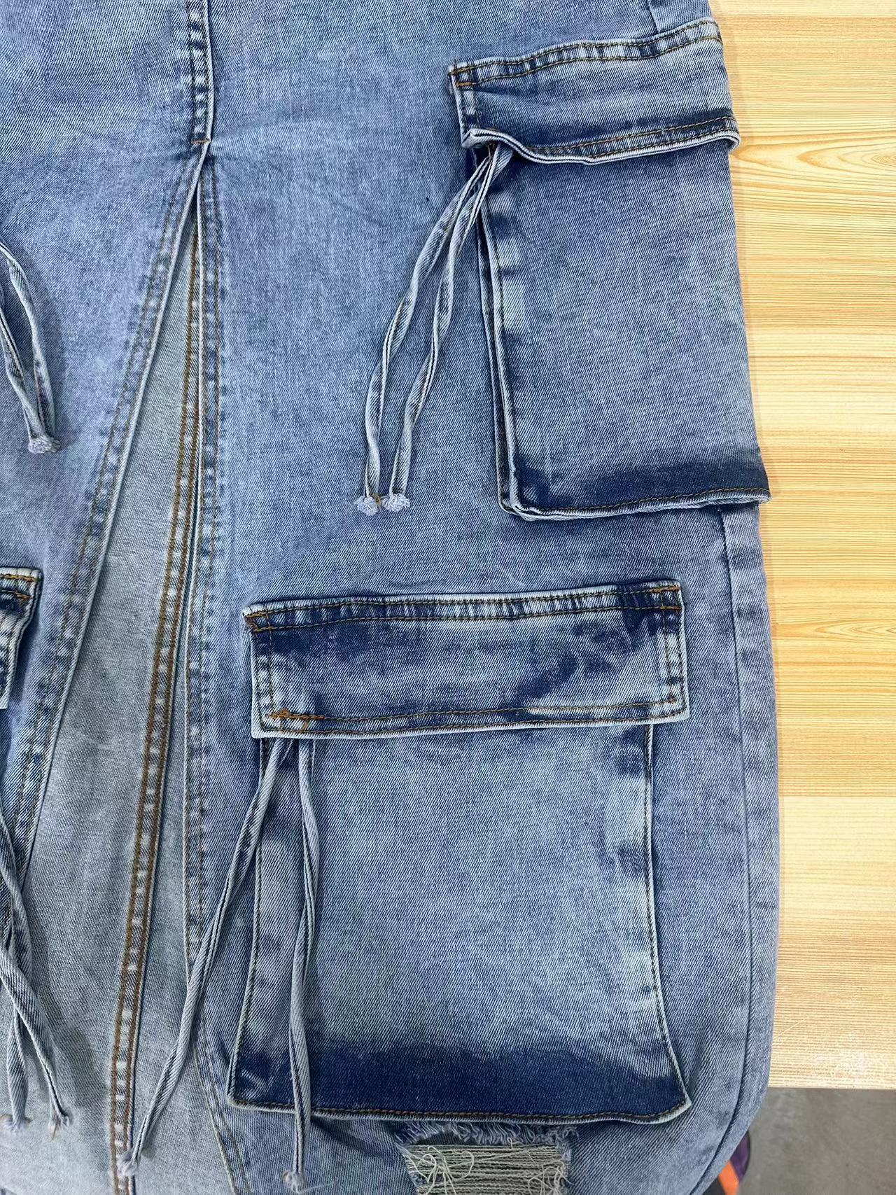 women's slit Ripped pocket Cargo Denim skirt 6