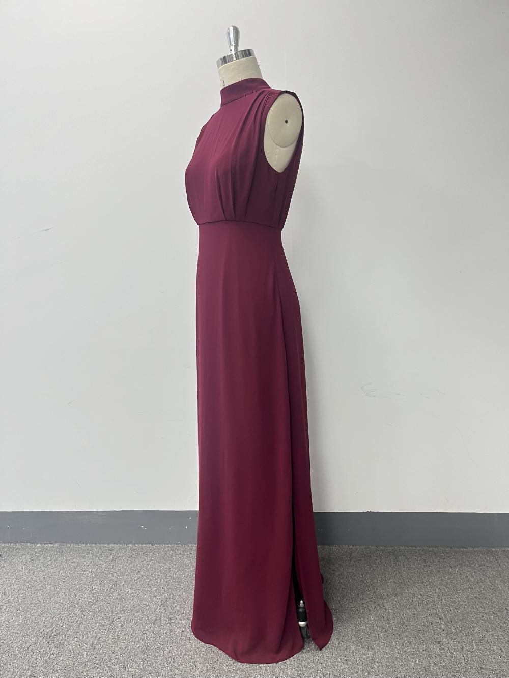 Women spring Summer Stand Collar Sleeveless elegant chiffon zipper slit evening dress 9