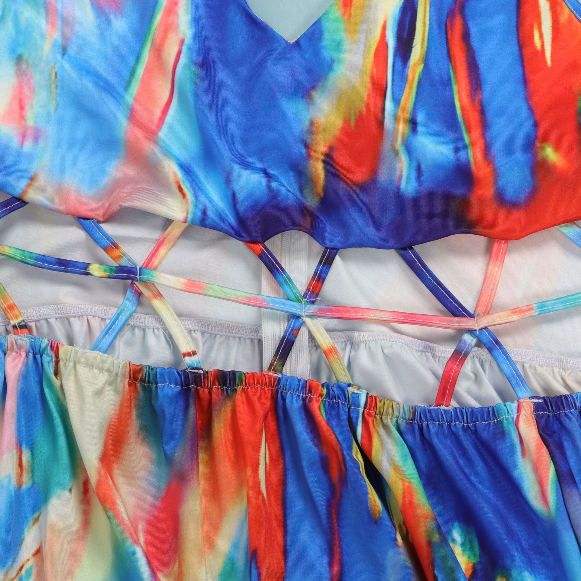 Women Print Cutout Halter Neck Lace-Up Slit Dress 21