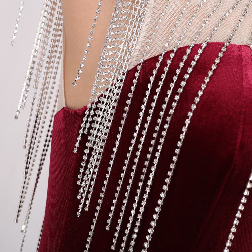 diamond chain velvet evening dress Formal Party long slim and elegant mermaid Prom Dress 10