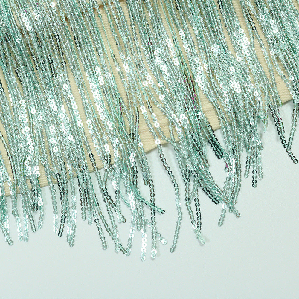 Strapless Top with Bodycon Skirt Fashion Fringe Two-Piece Women's Set 12