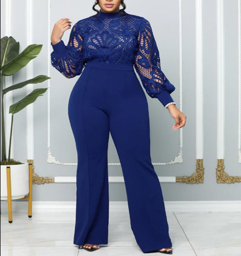 Plus Size Women Lace Casual Jumpsuit