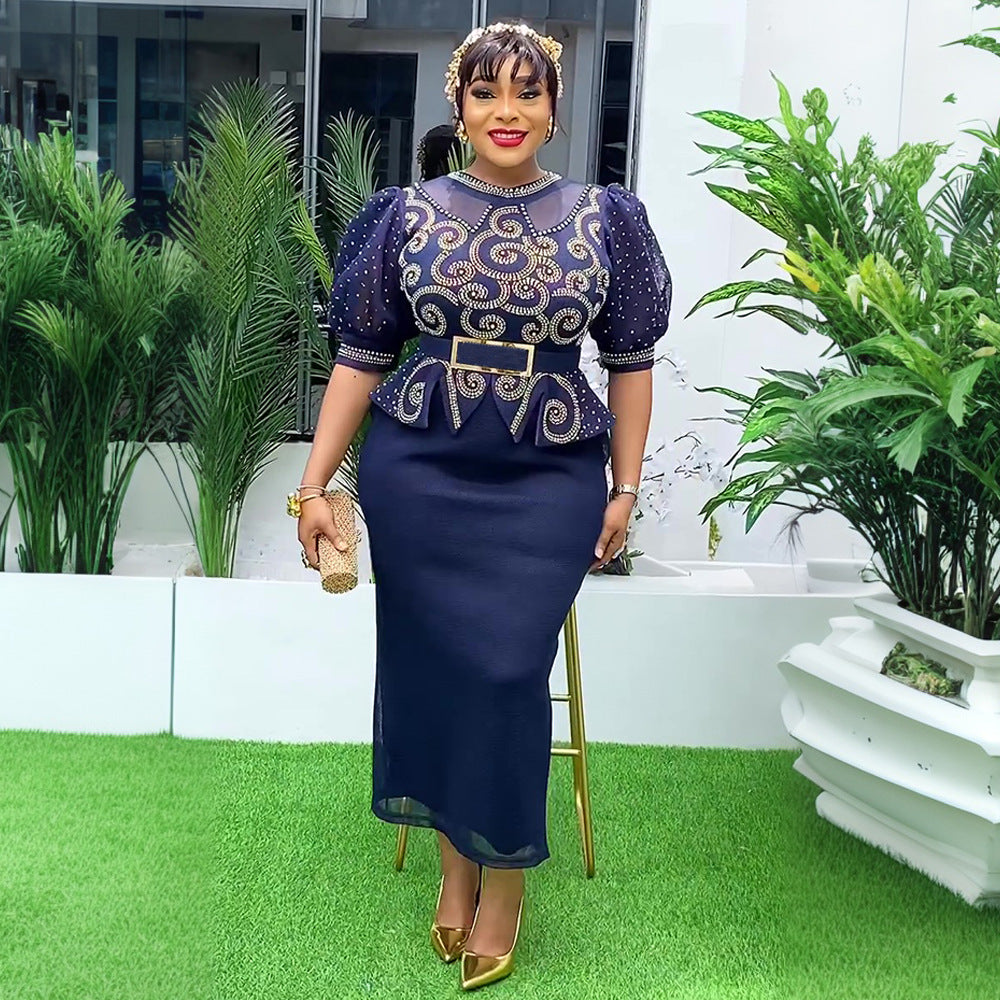 Plus Size African Women Beaded Puff Sleeve Bodycon Dress 3