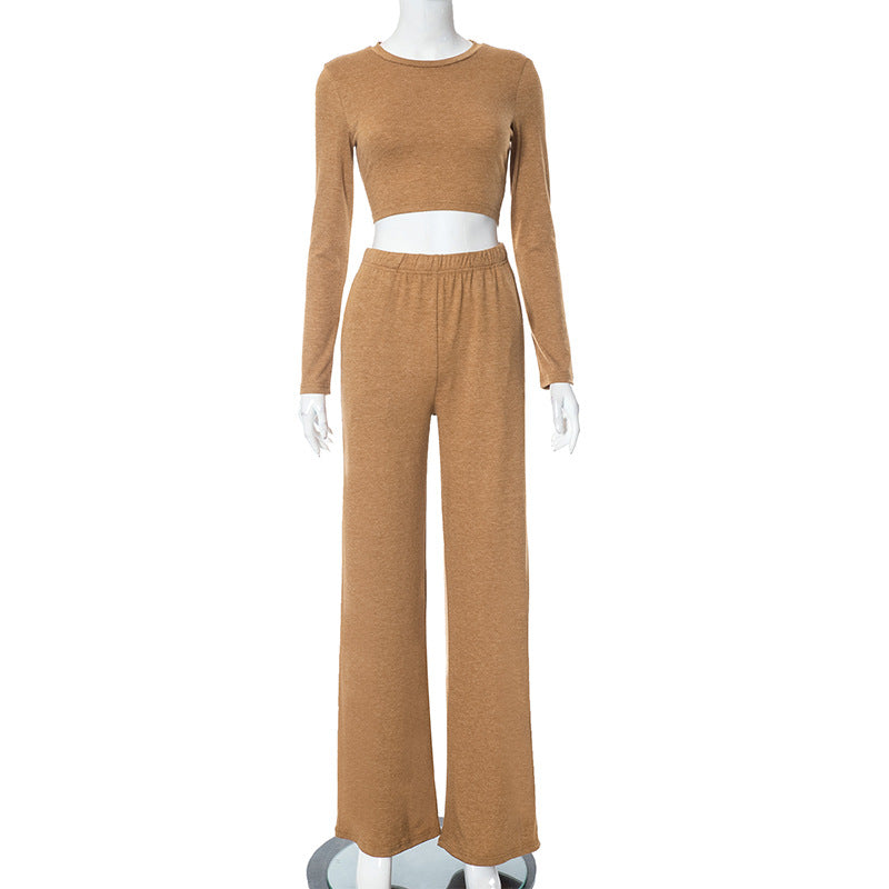 Women Autumn and Winter Long Sleeve Crop Top and Pant Casual Two-piece Set 6
