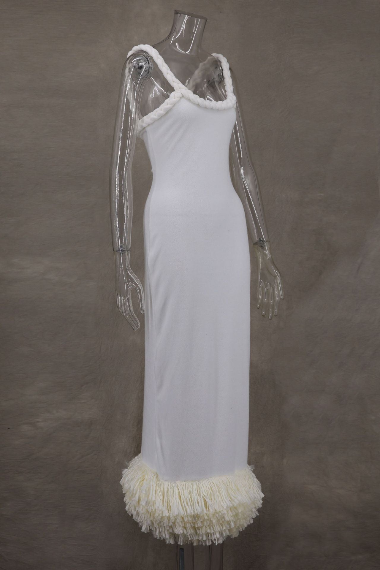 Women Fall and Winter Braided Cord Strap Bodycon Tassel Dress 11