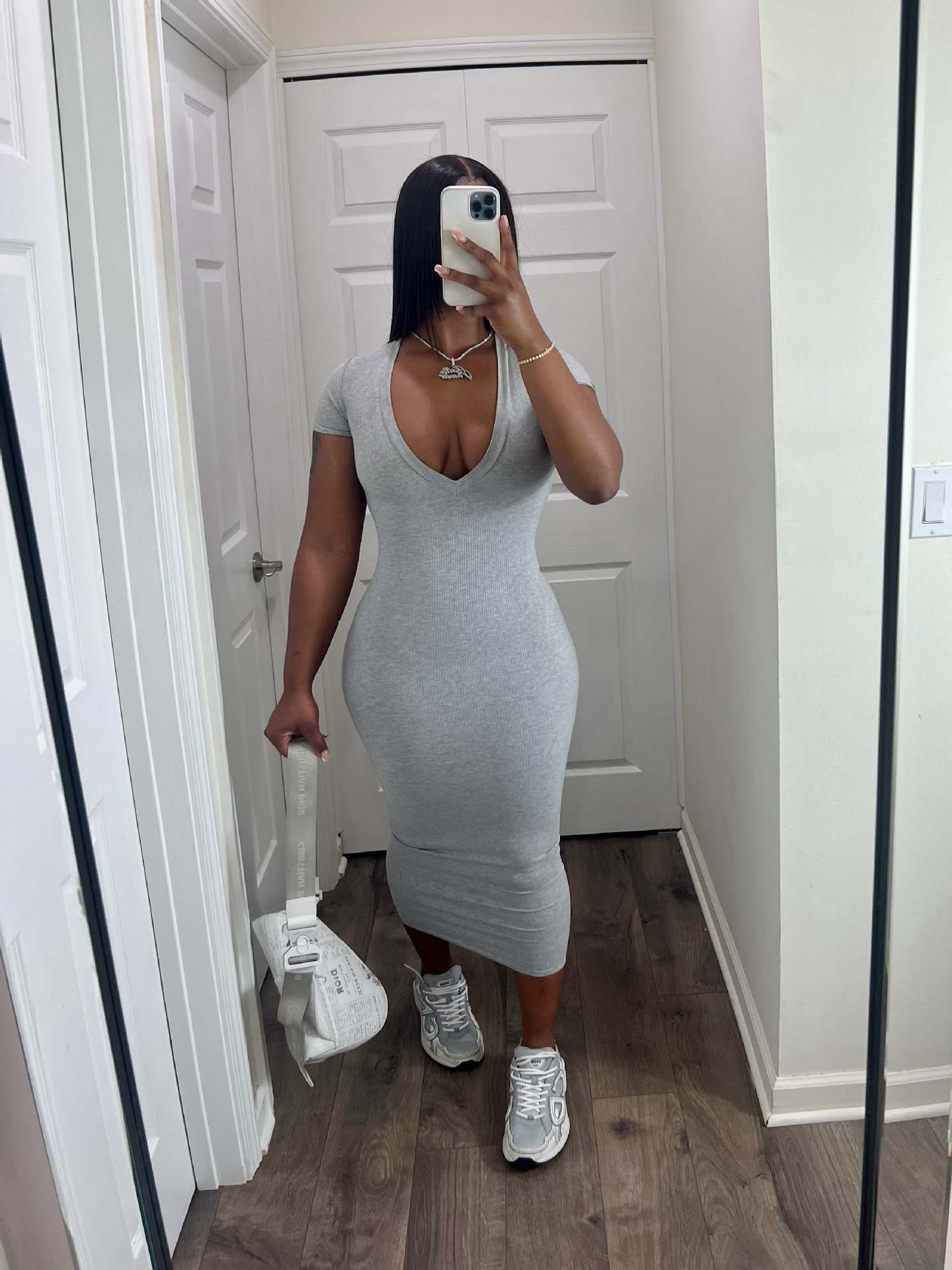 Fashion Solid Color Casual Fashion Sexy Deep V Ribbed Dress 3