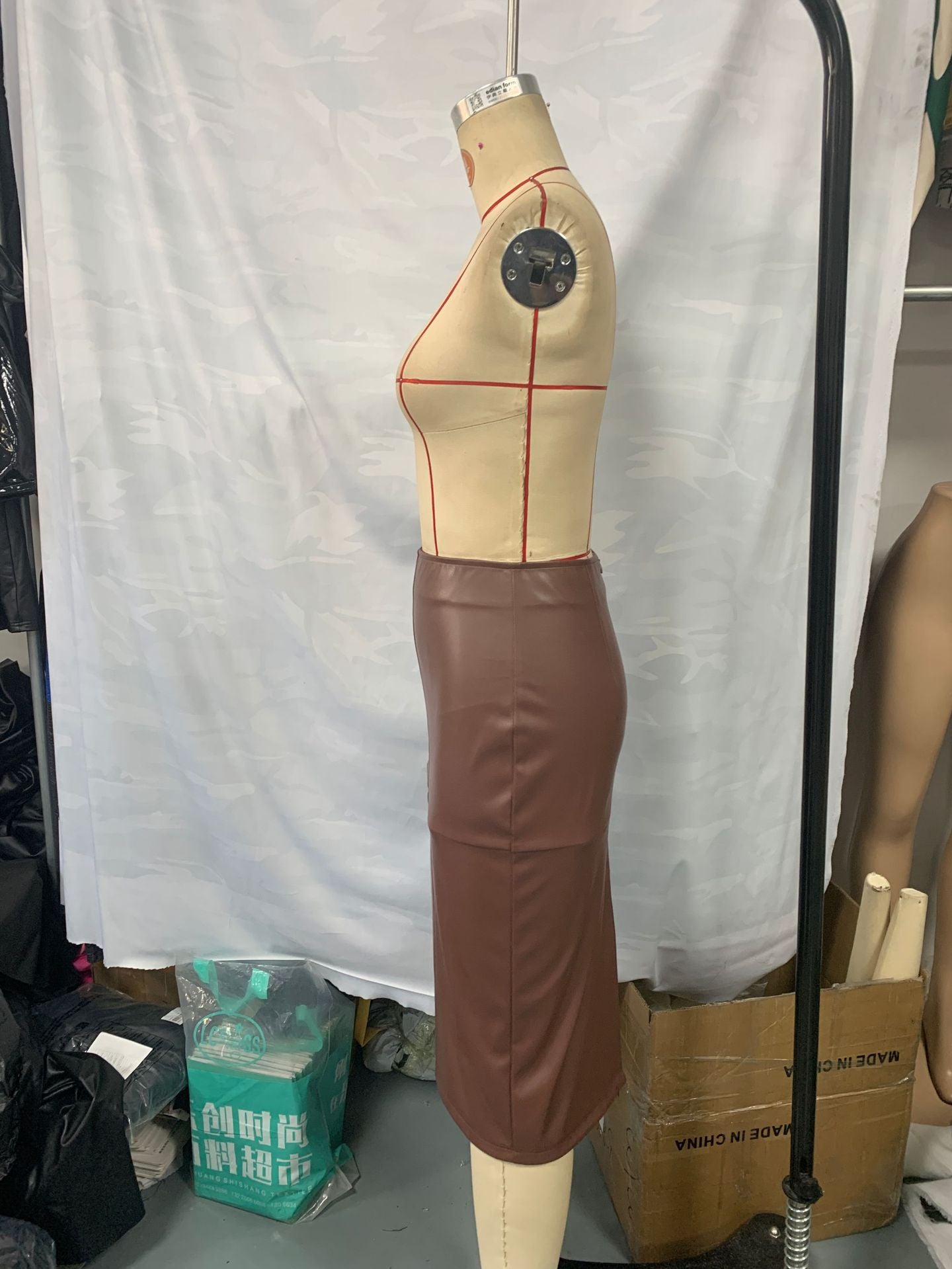 women's fashion spring autumn summer slit high waist straight Long Leather skirt 10