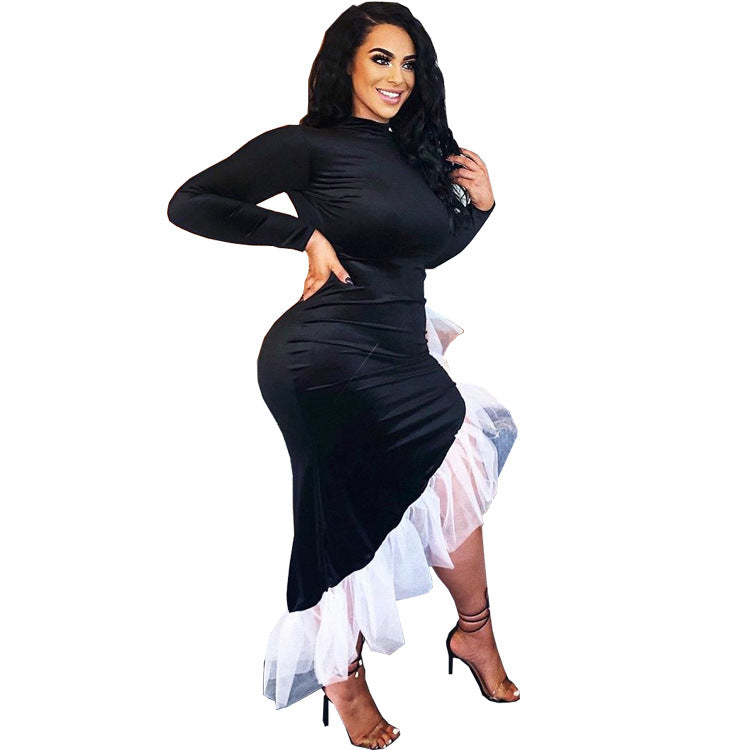 Women velvet sexy party irregular edge Maxi dress