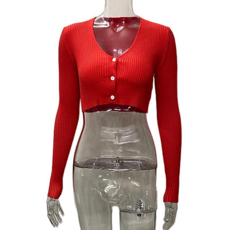 Solid Color Sexy Women's Cardigan Sweater Crop Long-Sleeved Knitting Shirt Tops For Women 12
