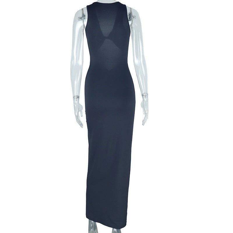 Women's Solid Color Hollow Trendy Sleeveless Chic Casual Long Dress 5