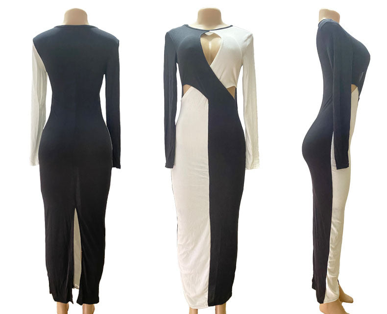Women Elegant Contrast Hollow Sexy Dress 6