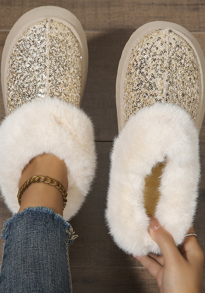 Autumn Winter Women's Thick-Soled Sequined Fleece Snow Boots