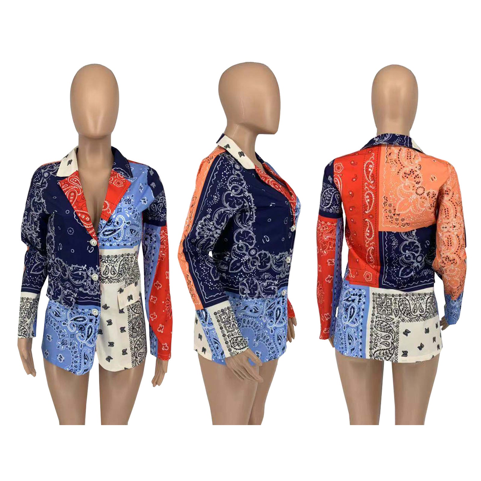 Women Casual Autumn and Winter Paisley Print Blazer 9