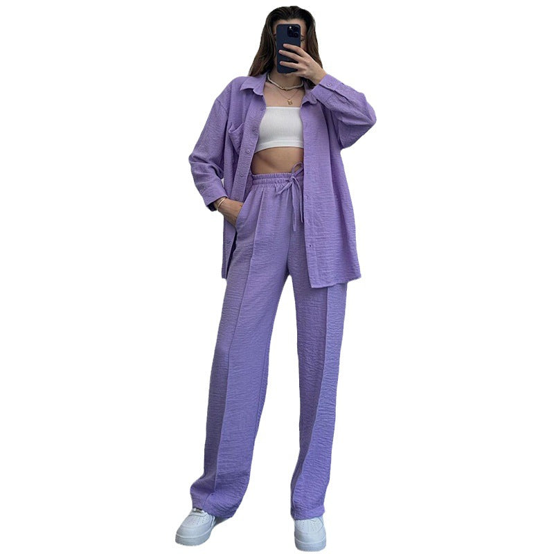 women's autumn and winter long-sleeved shirt elastic waist trousers casual two-piece pants set 15
