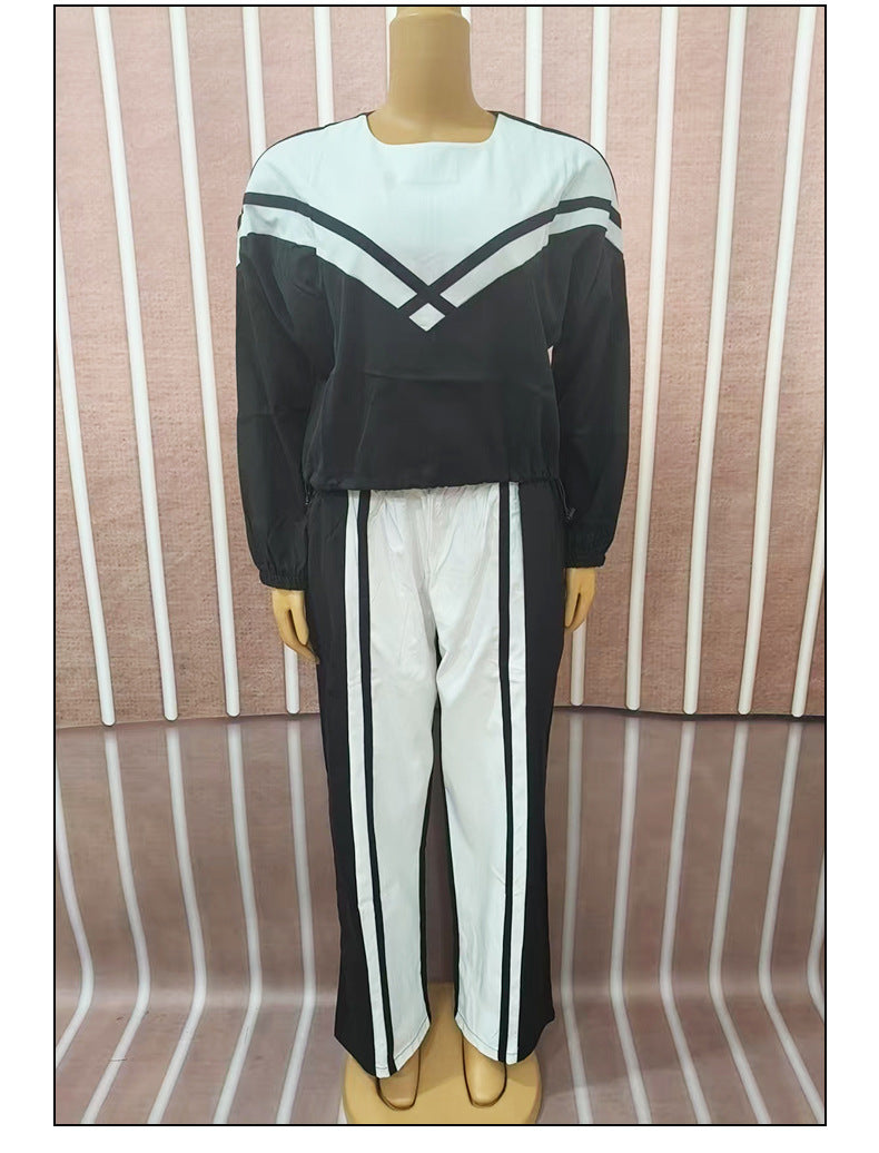 Women Contrast Color twill Casual Top and Pants Two-piece Set 9