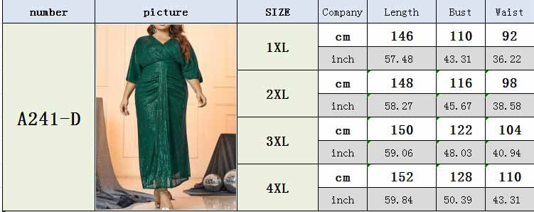 Plus Size Women's Sexy V-Neck Sequined Loose Half-Sleeve Formal Party Dress 7