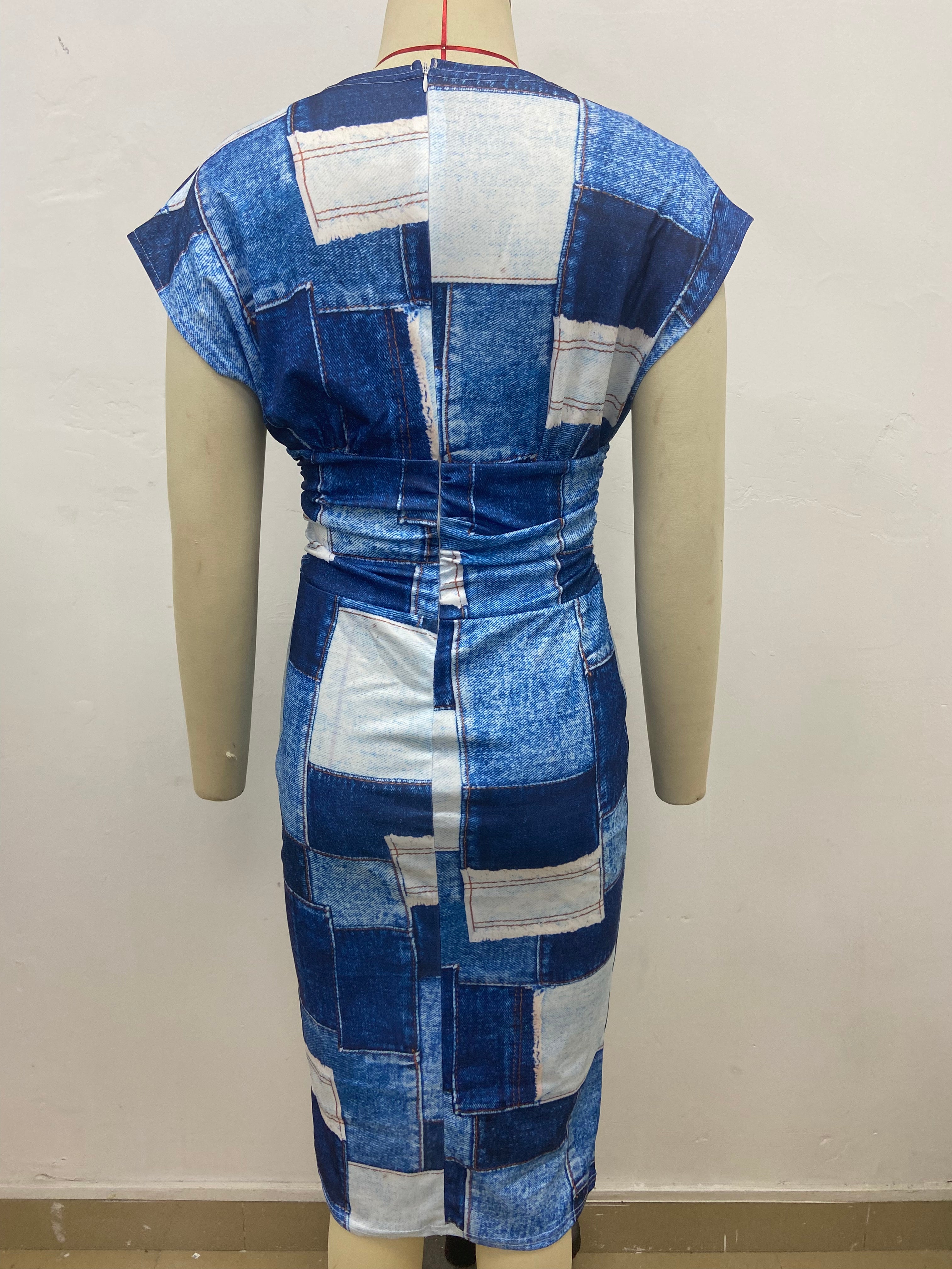 Women's Fashion Chic V Neck Slim Print Dress 20